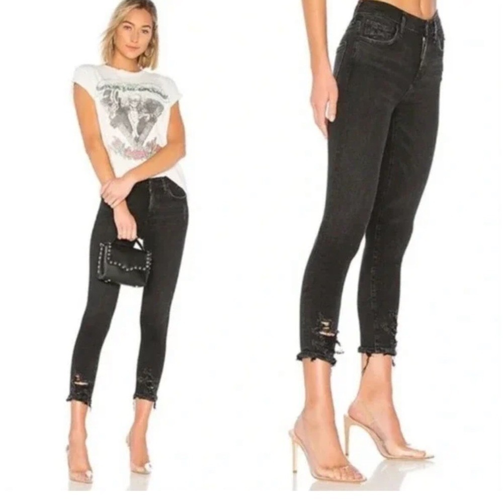 AGOLDE Roxanne Super High Rise Skinny Jeans Washed Black Distressed Size 29
